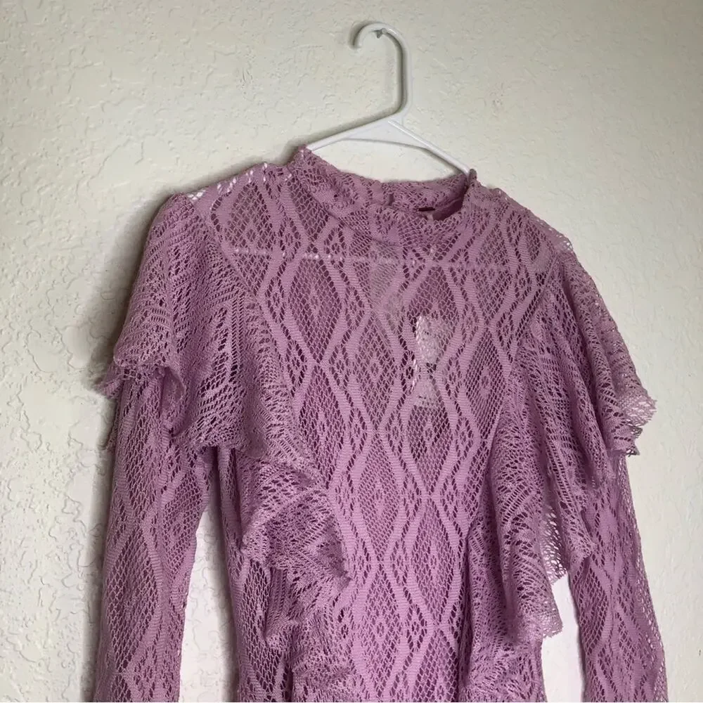 Free People wisteria pink purple lace ruffle dress size Extra Small NWT